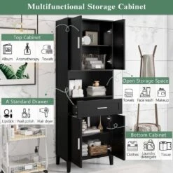 70.9in.H Freestanding Tall Bathroom Cabinet With 1 Drawer, 4 Soft-Close Doors, 2 Adjustable Shelves In Black 12 70.9in.H Freestanding Tall Bathroom Cabinet With 1 Drawer, 4 Soft-Close Doors, 2 Adjustable Shelves In Black -Tahanbath black tahanbath pantry organizers z w308106405 44 1000