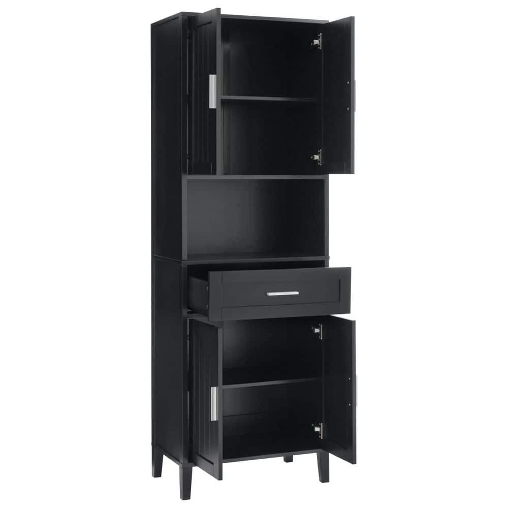 70.9in.H Freestanding Tall Bathroom Cabinet With 1 Drawer, 4 Soft-Close Doors, 2 Adjustable Shelves In Black 3 70.9in.H Freestanding Tall Bathroom Cabinet With 1 Drawer, 4 Soft-Close Doors, 2 Adjustable Shelves In Black - Image 3