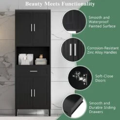 70.9in.H Freestanding Tall Bathroom Cabinet With 1 Drawer, 4 Soft-Close Doors, 2 Adjustable Shelves In Black 14 70.9in.H Freestanding Tall Bathroom Cabinet With 1 Drawer, 4 Soft-Close Doors, 2 Adjustable Shelves In Black -Tahanbath black tahanbath pantry organizers z w308106405 76 1000
