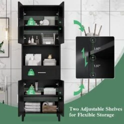 70.9in.H Freestanding Tall Bathroom Cabinet With 1 Drawer, 4 Soft-Close Doors, 2 Adjustable Shelves In Black 13 70.9in.H Freestanding Tall Bathroom Cabinet With 1 Drawer, 4 Soft-Close Doors, 2 Adjustable Shelves In Black -Tahanbath black tahanbath pantry organizers z w308106405 fa 1000