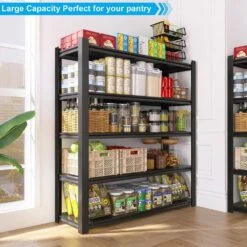 72.05 In. Tall Black Metal Shelves: 5 Removable Dividers, Ideal For Garage, Kitchen And Office -Tahanbath black tahanbath pantry organizers z w328p193845 31 1000