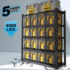 72.05 In. Tall Black Metal Shelves: 5 Removable Dividers, Ideal For Garage, Kitchen And Office -Tahanbath black tahanbath pantry organizers z w328p193845 76 1000