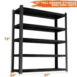 72.05 In. Tall Black Metal Shelves: 5 Removable Dividers, Ideal For Garage, Kitchen And Office -Tahanbath black tahanbath pantry organizers z w328p193845 c3 1000
