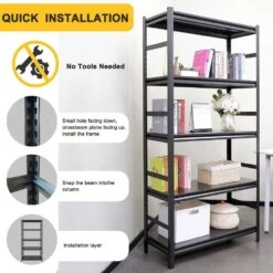 2000LBS Load 5-Tier Metal Shelves: Adjustable, H63W31.5D15.7 (Kitchen/Garage) In Black -Tahanbath black tahanbath pantry organizers z w328p194166 fa 1000