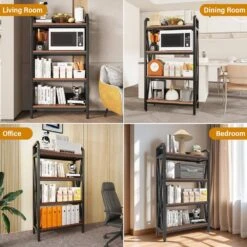 56.30 In. 4-Level Metal And Wooden Bakers Rack-Kitchen Storage Shelves For Garage, Pantry, Bathroom And Closet In Black -Tahanbath black tahanbath pantry organizers z w3387p305917 1f 1000