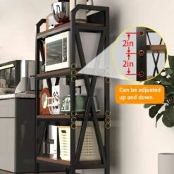 56.30 In. 4-Level Metal And Wooden Bakers Rack-Kitchen Storage Shelves For Garage, Pantry, Bathroom And Closet In Black -Tahanbath black tahanbath pantry organizers z w3387p305917 44 1000