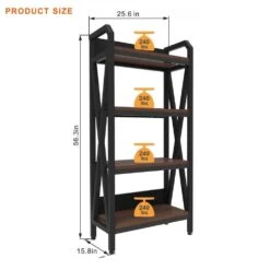 56.30 In. 4-Level Metal And Wooden Bakers Rack-Kitchen Storage Shelves For Garage And Pantry In Black -Tahanbath black tahanbath pantry organizers z w3387p312345 44 1000