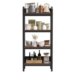56.30 In. 4-Level Metal And Wooden Bakers Rack-Kitchen Storage Shelves For Garage And Pantry In Black -Tahanbath black tahanbath pantry organizers z w3387p312345 66 1000