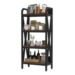 56.30 In. 4-Level Metal And Wooden Bakers Rack-Kitchen Storage Shelves For Garage And Pantry In Black -Tahanbath black tahanbath pantry organizers z w3387p312345 fa 1000