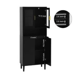 Tempered Glass Door Tall Storage Bookcase With Adjustable Board, 4-Doors MDF Painting Finished Cabinet In Black -Tahanbath black tahanbath pantry organizers z w679102745 1f 1000