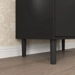 Tempered Glass Door Tall Storage Bookcase With Adjustable Board, 4-Doors MDF Painting Finished Cabinet In Black -Tahanbath black tahanbath pantry organizers z w679102745 44 1000