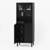 Tempered Glass Door Tall Storage Bookcase With Adjustable Board, 4-Doors MDF Painting Finished Cabinet In Black