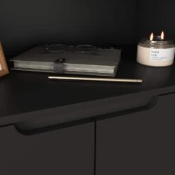 Tempered Glass Door Tall Storage Bookcase With Adjustable Board, 4-Doors MDF Painting Finished Cabinet In Black -Tahanbath black tahanbath pantry organizers z w679102745 76 1000