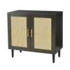Rattan Storage Buffet: Side Panel Design, Natural Doors, Adjustable Shelves In Black