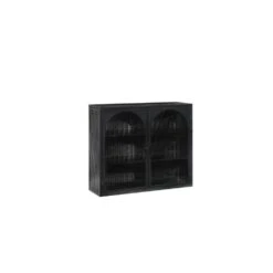 Modern 3-Tier Glass Door Wall Cabinet With Woven Pattern, Ideal For Multiple Rooms-Black -Tahanbath black tahanbath pantry organizers z w757119331 44 1000
