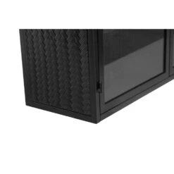 Modern 3-Tier Glass Door Wall Cabinet With Woven Pattern, Ideal For Multiple Rooms-Black -Tahanbath black tahanbath pantry organizers z w757119331 76 1000