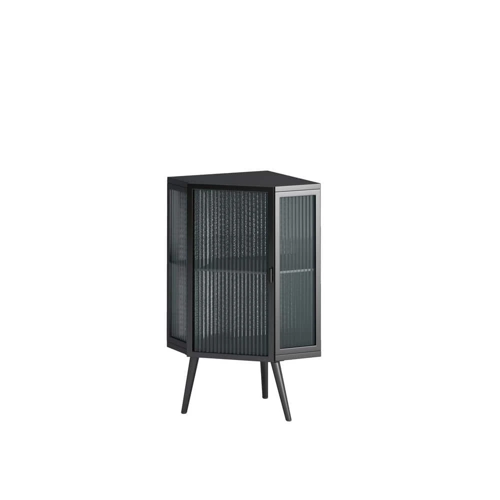 22.25 In. Black Floor Corner Cabinet With Tempered Glass Door And Shelves For Multiple Rooms 6 22.25 In. Black Floor Corner Cabinet With Tempered Glass Door And Shelves For Multiple Rooms - Image 6