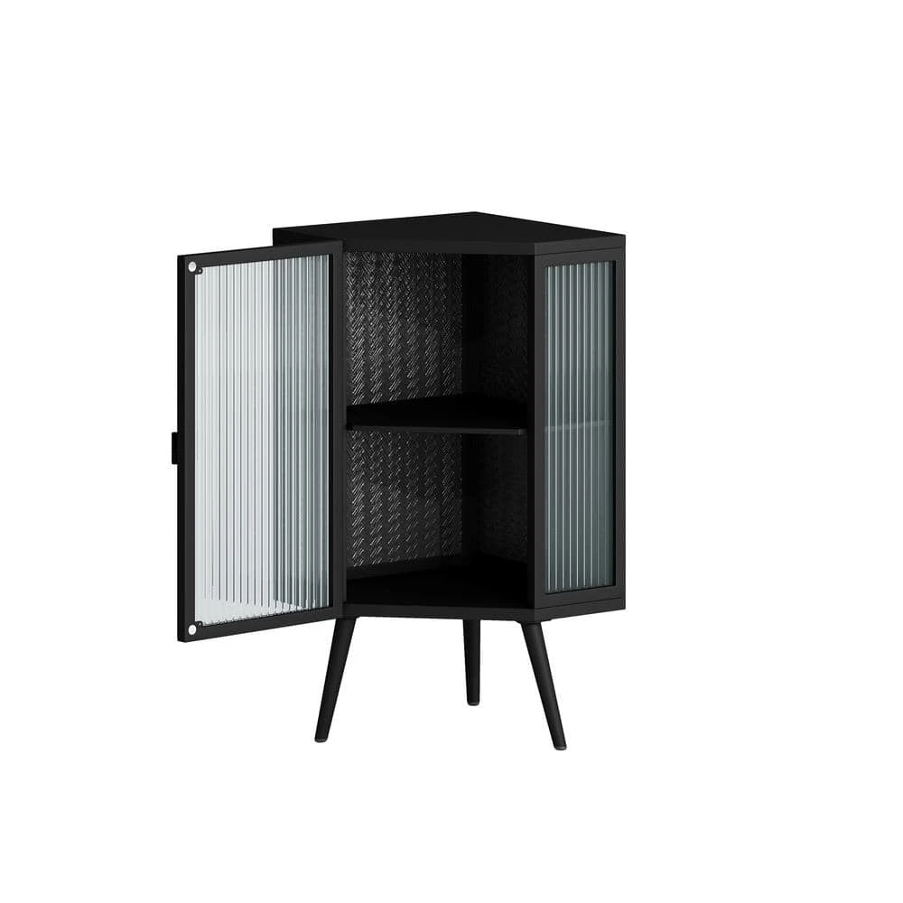 22.25 In. Black Floor Corner Cabinet With Tempered Glass Door And Shelves For Multiple Rooms 2 22.25 In. Black Floor Corner Cabinet With Tempered Glass Door And Shelves For Multiple Rooms - Image 2