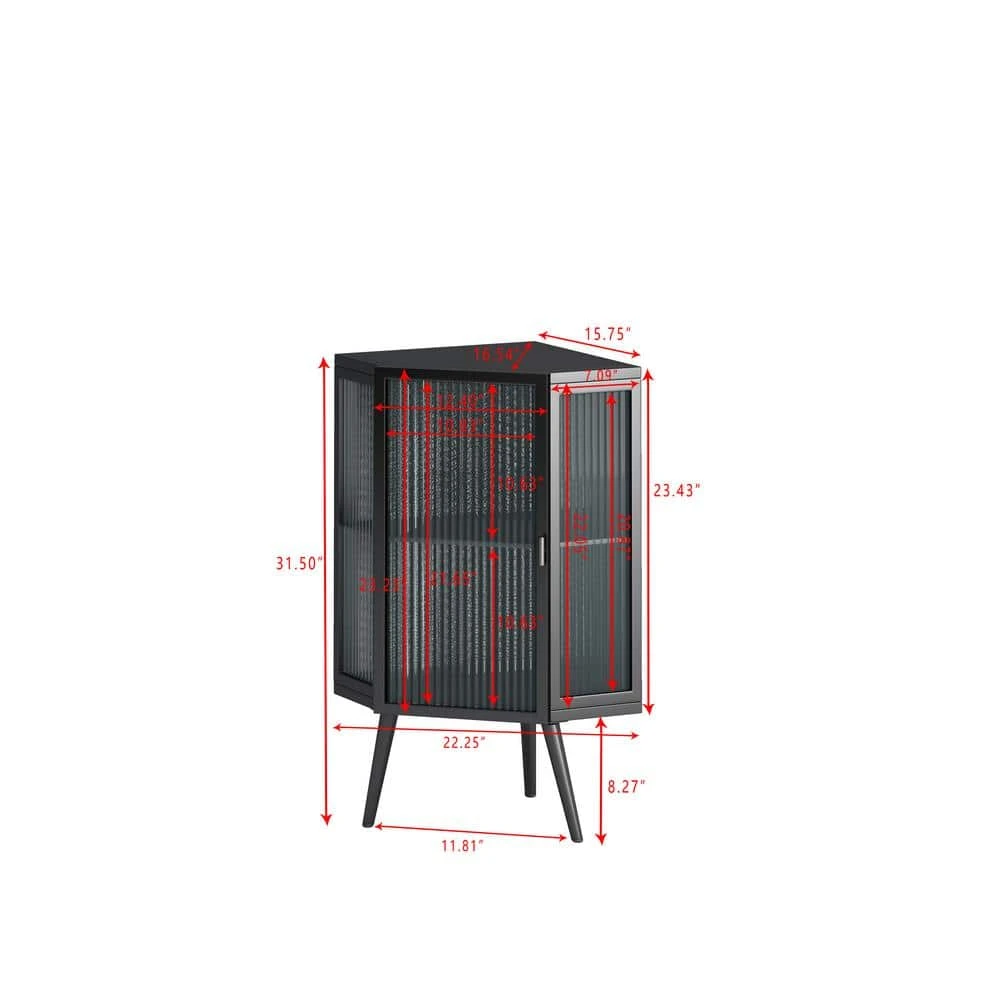 22.25 In. Black Floor Corner Cabinet With Tempered Glass Door And Shelves For Multiple Rooms 5 22.25 In. Black Floor Corner Cabinet With Tempered Glass Door And Shelves For Multiple Rooms - Image 5