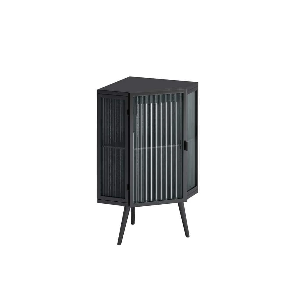 22.25 In. Black Floor Corner Cabinet With Tempered Glass Door And Shelves For Multiple Rooms 4 22.25 In. Black Floor Corner Cabinet With Tempered Glass Door And Shelves For Multiple Rooms - Image 4