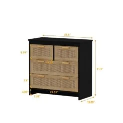 4-Drawers Rattan Cabinet, For Bedroom, Living Room, Dining Room, Hallways, Easy Assembly, Black -Tahanbath black tahanbath pantry organizers z w757137660 1f 1000