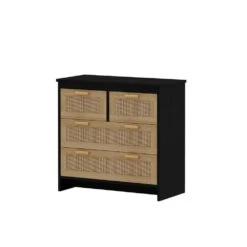 4-Drawers Rattan Cabinet, For Bedroom, Living Room, Dining Room, Hallways, Easy Assembly, Black -Tahanbath black tahanbath pantry organizers z w757137660 76 1000