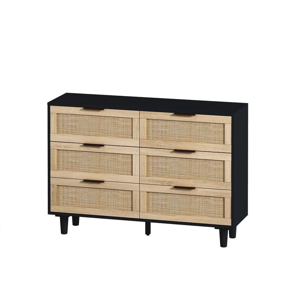 43.31 In. 6-Drawers Rattan Storage Cabinet Rattan Drawer, For Bedroom, Living Room, Black 2 43.31 In. 6-Drawers Rattan Storage Cabinet Rattan Drawer, For Bedroom, Living Room, Black - Image 2