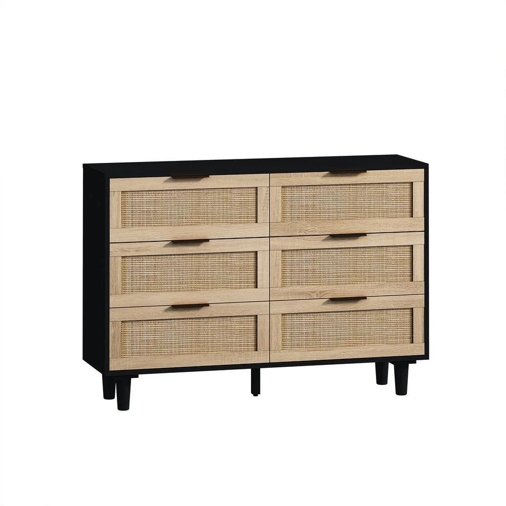 43.31 In. 6-Drawers Rattan Storage Cabinet Rattan Drawer, For Bedroom, Living Room, Black 8 43.31 In. 6-Drawers Rattan Storage Cabinet Rattan Drawer, For Bedroom, Living Room, Black - Image 8