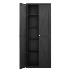 2-Door Metal Kitchen Pantry: Tall Steel Cabinet With Adjustable Shelves In Black -Tahanbath black tahanbath pantry organizers z w757p144366 1f 1000