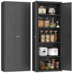 2-Door Metal Kitchen Pantry: Tall Steel Cabinet With Adjustable Shelves In Black -Tahanbath black tahanbath pantry organizers z w757p144366 44 1000