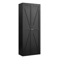 2-Door Metal Kitchen Pantry: Tall Steel Cabinet With Adjustable Shelves In Black -Tahanbath black tahanbath pantry organizers z w757p144366 76 1000