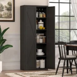 2-Door Metal Kitchen Pantry: Tall Steel Cabinet With Adjustable Shelves In Black -Tahanbath black tahanbath pantry organizers z w757p144366 c3 1000