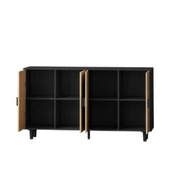 62.20"Elegant And Functional 4-Door Rattan Decorative Storage Cabinet,for Bedroom,Living Room,Office In Black -Tahanbath black tahanbath pantry organizers z w757p174987 1f 1000