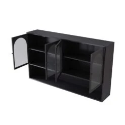 47.25 In. 4-door Glass Wall Cabinet Storage, Wall-mounted, Suitable For Kitchen, Living Room, Bathroom(Black) -Tahanbath black tahanbath pantry organizers z w757p205949 4f 1000