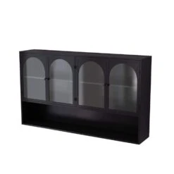 47.25 In. 4-door Glass Wall Cabinet Storage, Wall-mounted, Suitable For Kitchen, Living Room, Bathroom(Black)