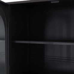 47.25 In. 4-door Glass Wall Cabinet Storage, Wall-mounted, Suitable For Kitchen, Living Room, Bathroom(Black) -Tahanbath black tahanbath pantry organizers z w757p205949 76 1000