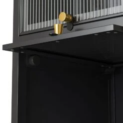 Modern Black 4-Tier Glass Door Cabinet With 5-Tier Storage, For Entryway, Living Room, Bathroom, Dining Room -Tahanbath black tahanbath pantry organizers z w757p241562 44 1000