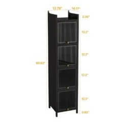 Modern Black 4-Tier Glass Door Cabinet With 5-Tier Storage, For Entryway, Living Room, Bathroom, Dining Room -Tahanbath black tahanbath pantry organizers z w757p241562 4f 1000
