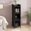 Modern 3-tier Glass Door Cabinet With Featuring 4-tier Storage, For Entryway Living Room, Black
