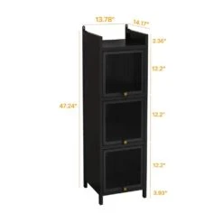 Modern 3-tier Glass Door Cabinet With Featuring 4-tier Storage, For Entryway Living Room, Black -Tahanbath black tahanbath pantry organizers z w757p241564 c3 1000