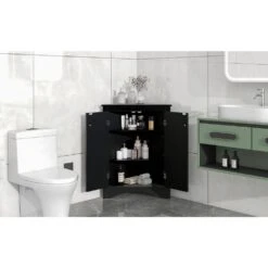 Black Triangle Bathroom Storage Cabinet With Adjustable Shelves Freestanding Floor Cabinet For Home Kitchen -Tahanbath black tahanbath pantry organizers z wf291467aab 31 1000