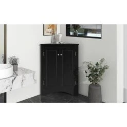 Black Triangle Bathroom Storage Cabinet With Adjustable Shelves Freestanding Floor Cabinet For Home Kitchen -Tahanbath black tahanbath pantry organizers z wf291467aab e1 1000