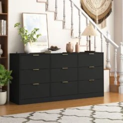 63 In. 9-Drawer Dresser: Large Deep Chest For Bedroom/Living Room In Black -Tahanbath black tahanbath pantry organizers z wf321489aak 31 1000