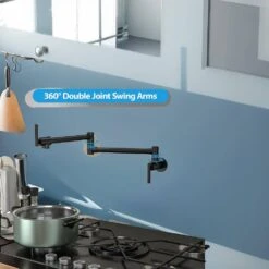 Pot Filler Faucet-Wall Mount Kitchen Sink Faucet Folding Stretchable With Single Hole 2-Handles, Black -Tahanbath black tahanbath pot fillers z w1243p262651 44 1000