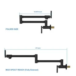 Pot Filler Faucet-Wall Mount Kitchen Sink Faucet Folding Stretchable With Single Hole 2-Handles, Black -Tahanbath black tahanbath pot fillers z w1243p262651 4f 1000