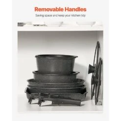 17-Piece Pots And Pans Set Stainless Steel Granite Nonstick Kitchen Cookware Induction Black -Tahanbath black tahanbath pot pan sets z w2201p290458 4f 1000