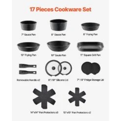 17-Piece Pots And Pans Set Stainless Steel Granite Nonstick Kitchen Cookware Induction Black -Tahanbath black tahanbath pot pan sets z w2201p290458 c3 1000