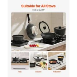 17-Piece Pots And Pans Set Stainless Steel Granite Nonstick Kitchen Cookware Induction Black -Tahanbath black tahanbath pot pan sets z w2201p290458 fa 1000