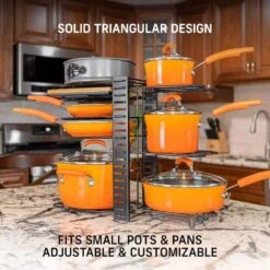 8-Tier Upgraded Pot Organizer Standing Pot Rack : Stores Pots, Pans & Lids, Ideal For Kitchen Cabinets In Black -Tahanbath black tahanbath pot racks z d0102757s8p 4f 1000