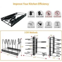 Upgraded 8-Tier Adjustable Heavy-Duty Black Pot & Pan Organizer Rack With Lid Holder (Countertop/Cabinet) Standing Rack -Tahanbath black tahanbath pot racks z d01027ha5y7 76 1000